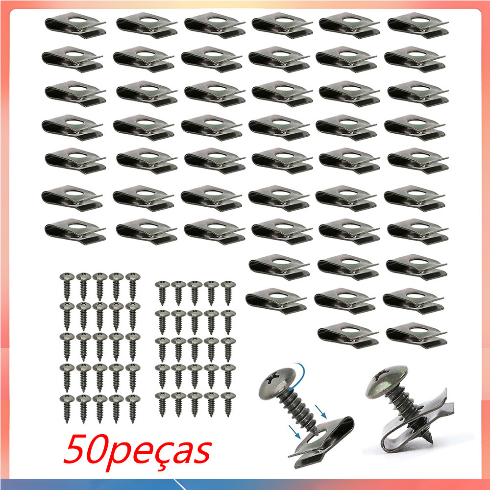 50 grampos em U metálicos para automóveis com parafusos auto-roscantes