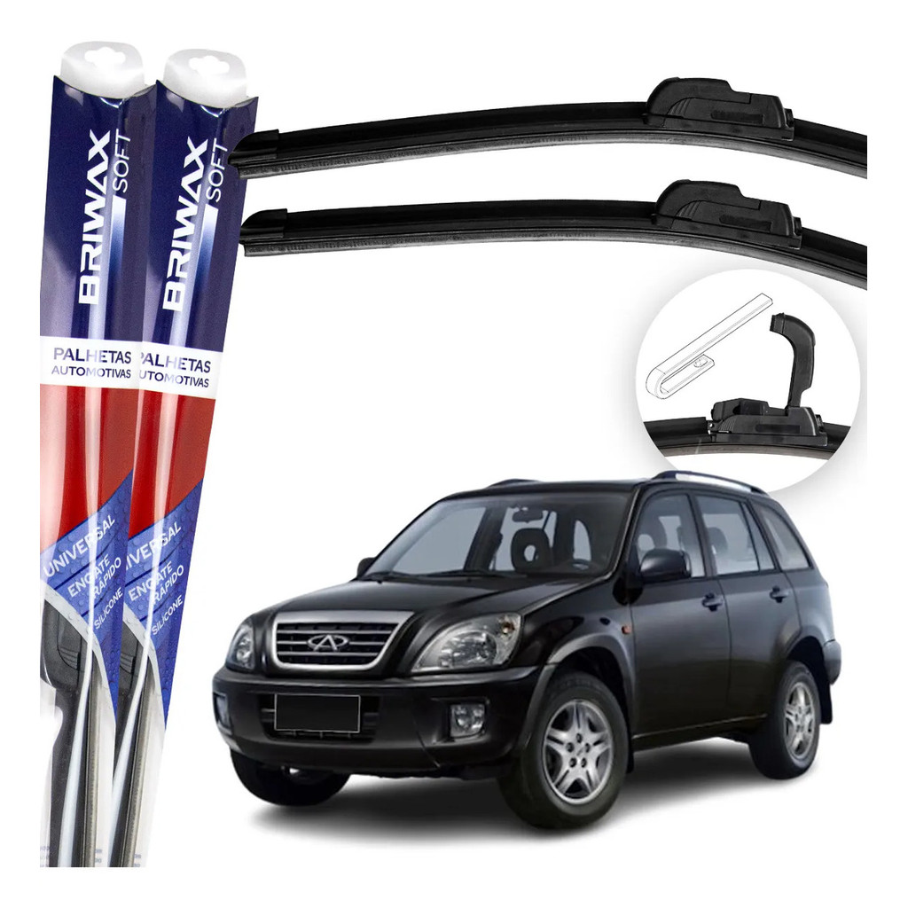Jogo Palhetas Limpador de Parabrisa Silicone Chuva Gancho Universal Chery Tiggo 1 2009 Até 2016
