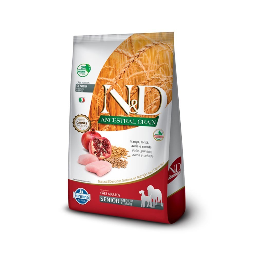 N&D ANCESTRAL GRAIN FRANGO E ROMÃ CAES SENIOR  2,5KG