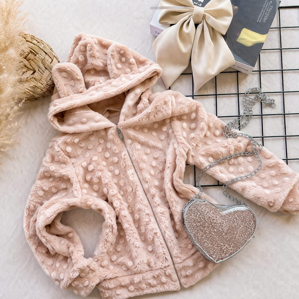 Casaco Infantil Capuz com Orelhinha Frio Moda Bloguerinha Outono Inverno Frio