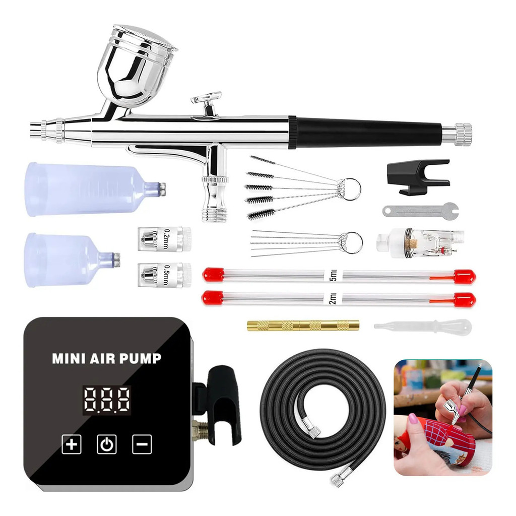 Kit Completo Aerografia Mini Compressor Ar + Aerógrafo 0,2mm