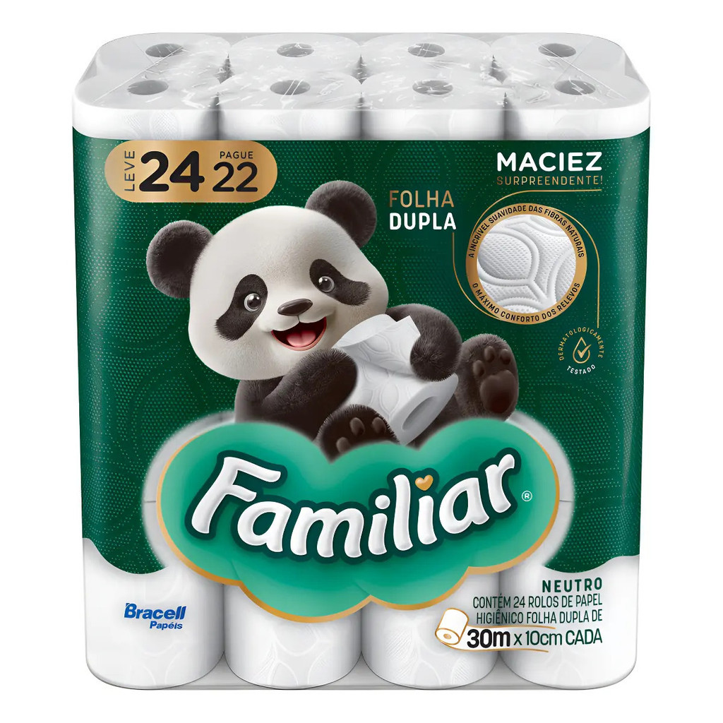 Papel Higiênico Familiar Folha Dupla 24 Rolos