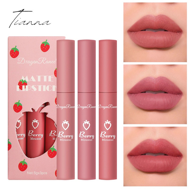 Conjunto de 3 batons líquidos matte e gloss labial