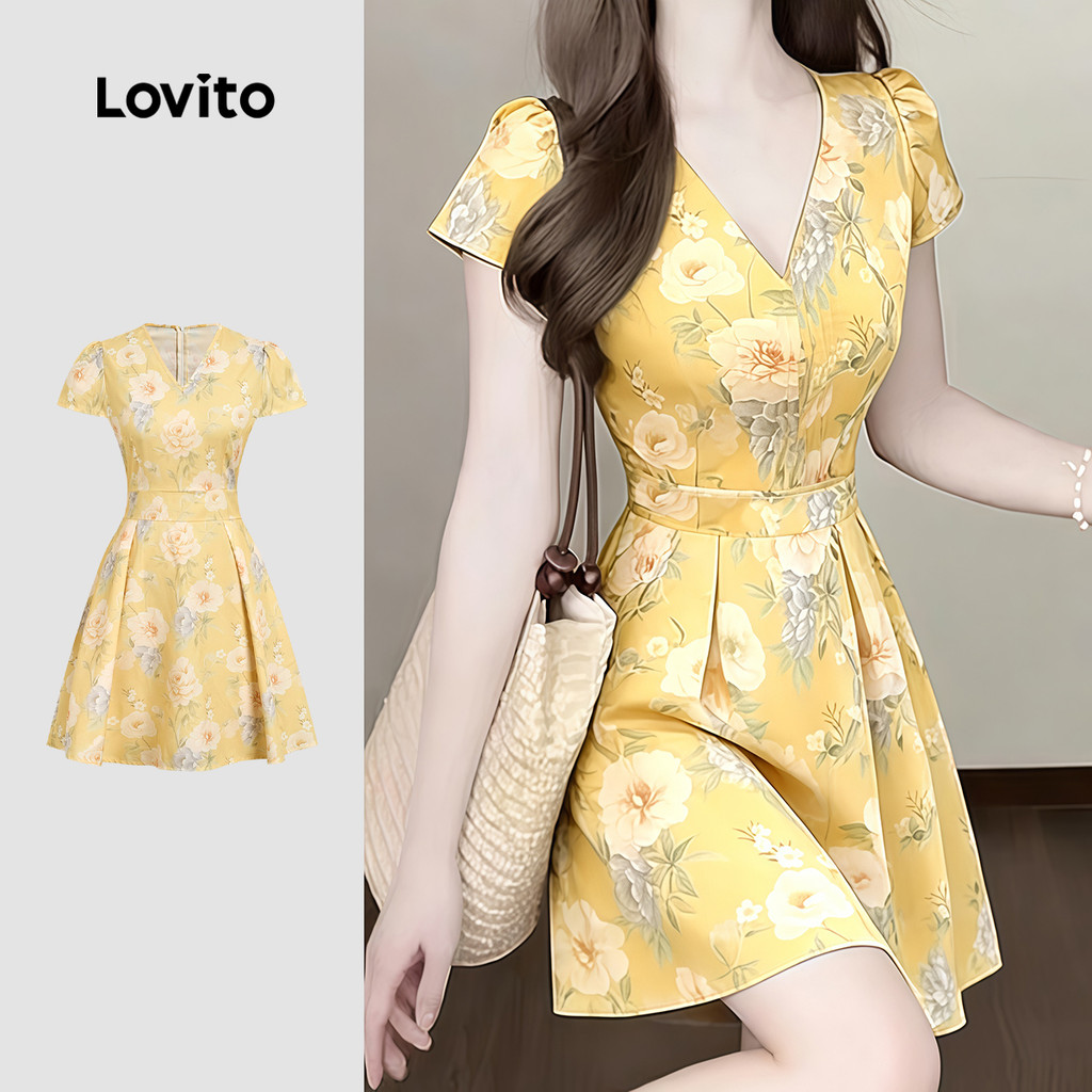 Lovito Vestido Casual Amarelo de Primavera/verão para Mulheres L190ED440
