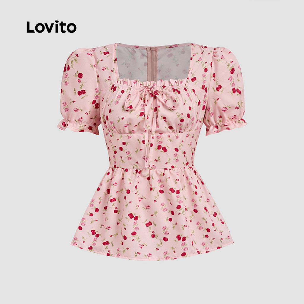 Lovito Blusa Fofa com Laço e Babado Camisa Rosa Primavera/verão para Mulheres L183AD174 · foto 2