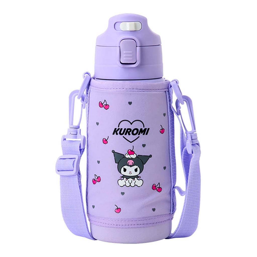 Sanrio 2-Way Stainless Steel Bottle, Kuromi Design,  Keeps drinks hot or cold. Capacity: 620mL with cup,