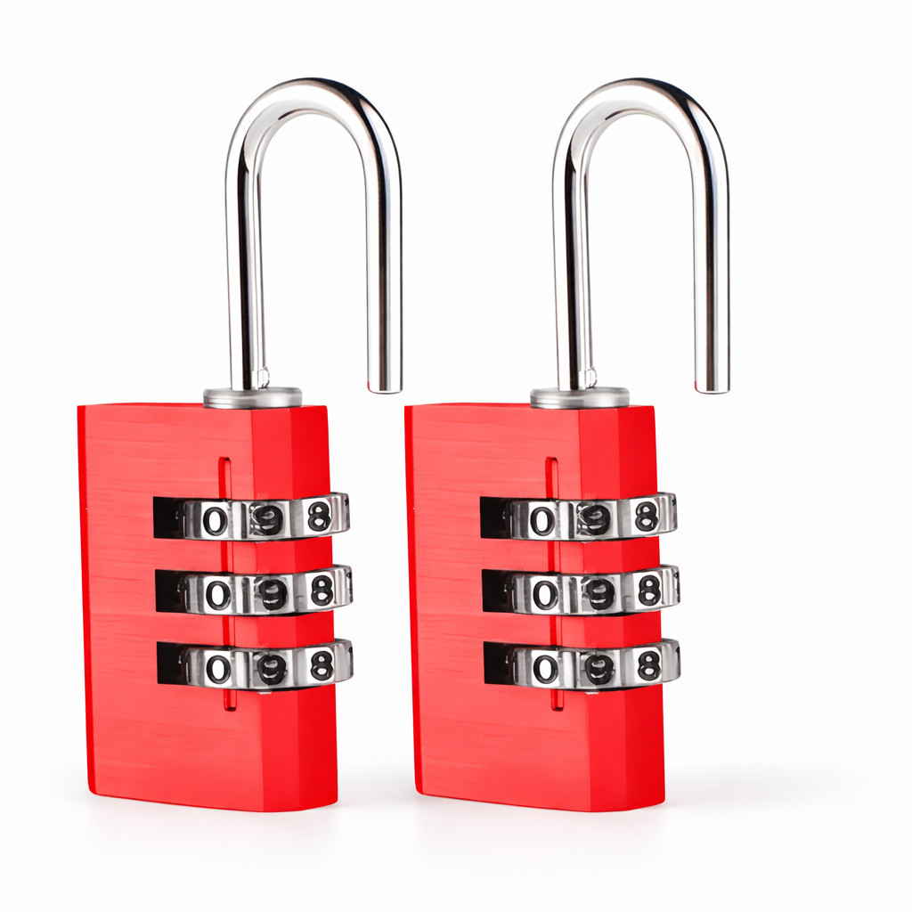 Imagem Kit 2 Cadeados Com Senha Vermelho Para Segurança Mala Mochila E Bolsas