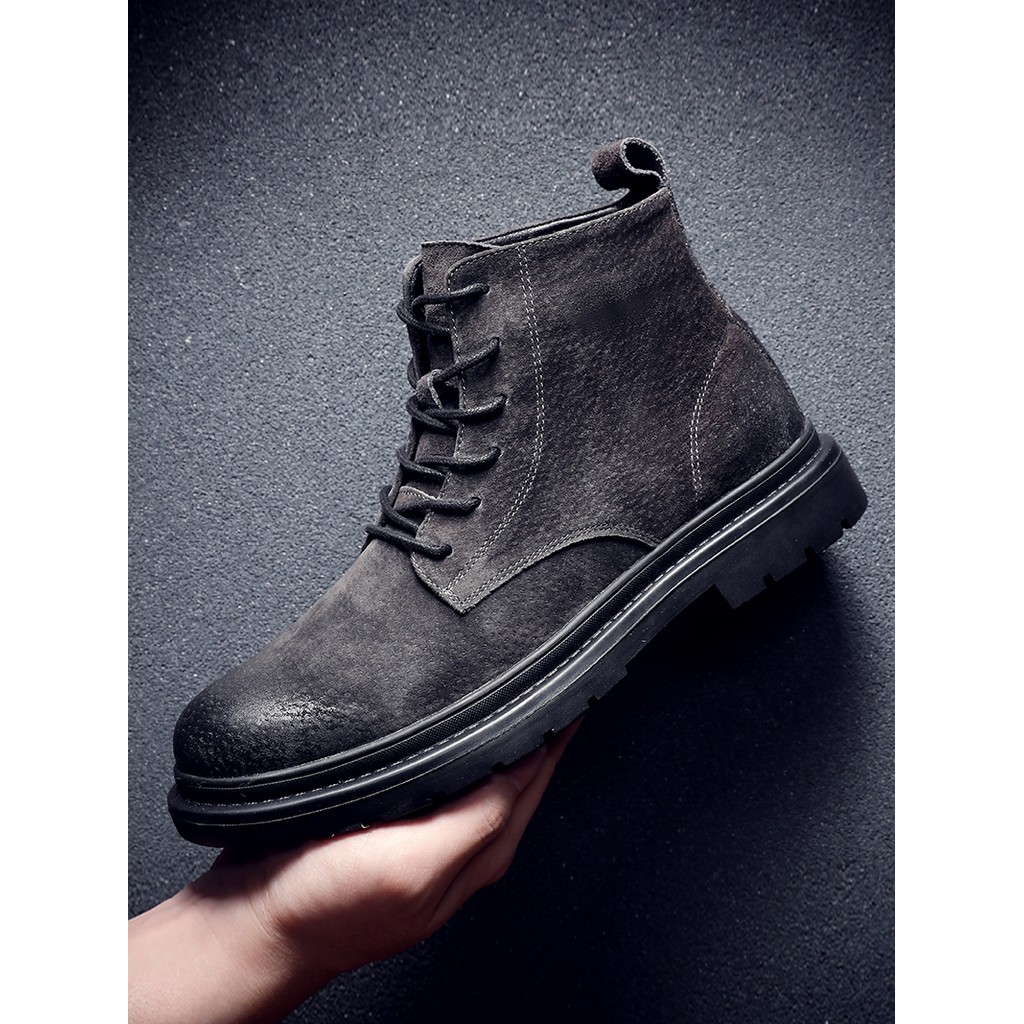 Novo estilo masculino estilo britânico botas de deserto velo quente Casual Mid-Top Martin botas respirável couro genuíno