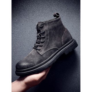 Novo estilo masculino estilo britânico botas de deserto velo quente Casual Mid-Top Martin botas respirável couro genuíno