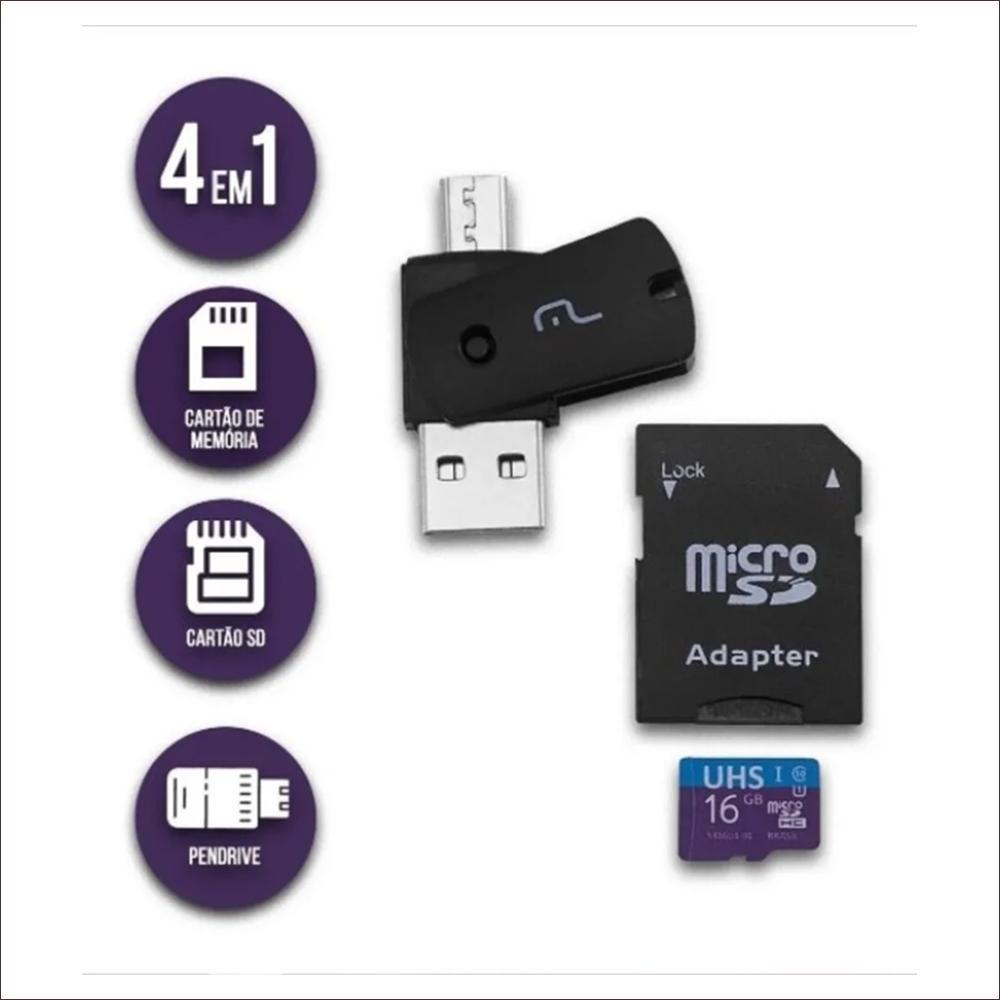 Kit Multilaser MC150 - Micro SD 16GB Adaptador e Leitor USB