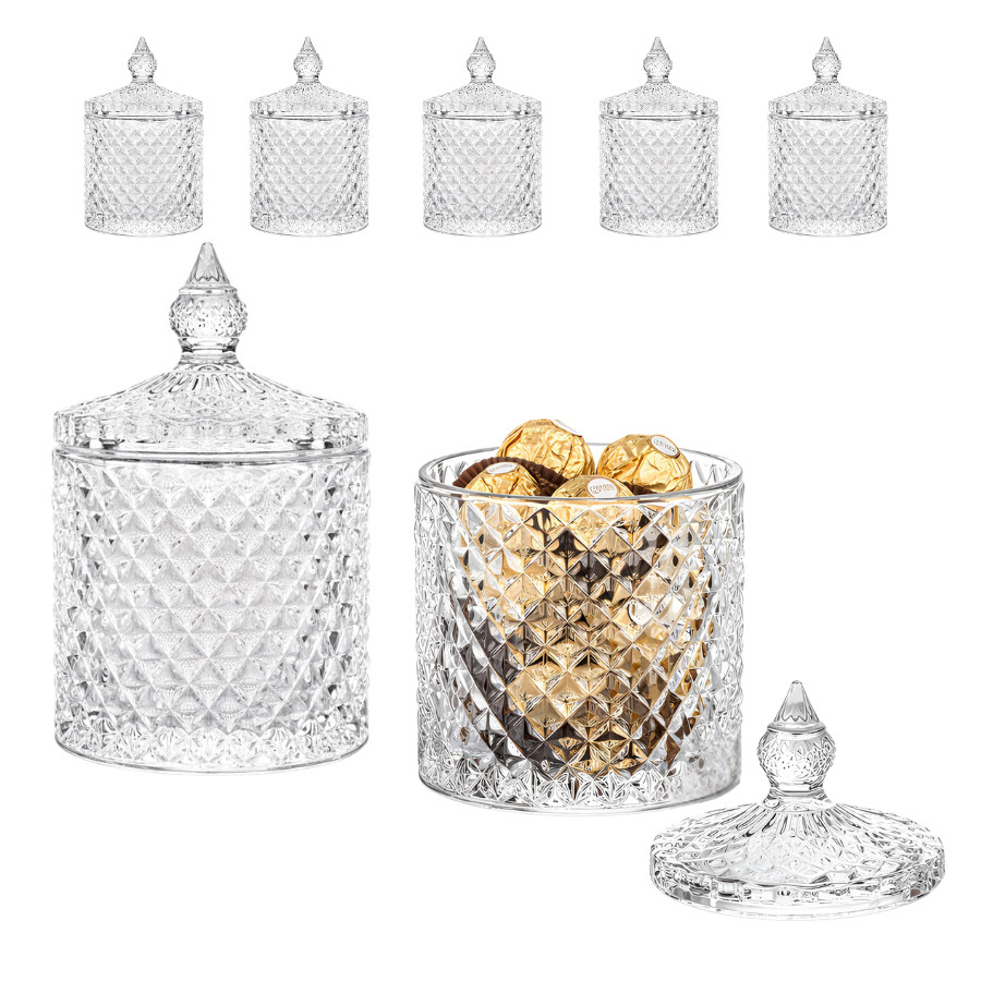 Kit 5 Bomboniere Potiche Baleiro Pote De Vidro Redondo Transparente com Tampa 350ml em Oferta na Shopee