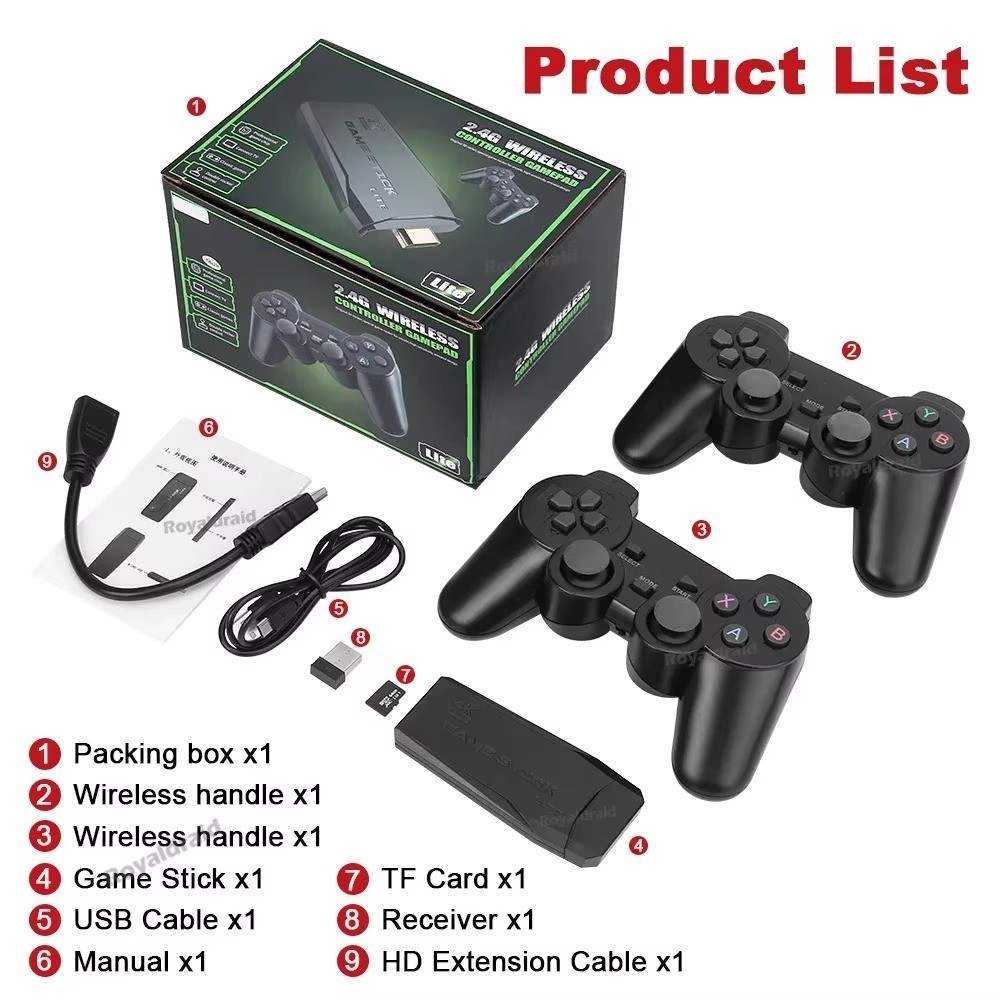 Game Stick Videogame 4K Com 20.000 Jogos 64gb 2 Controladores Sem Fio Portátil Retrô. TING TING