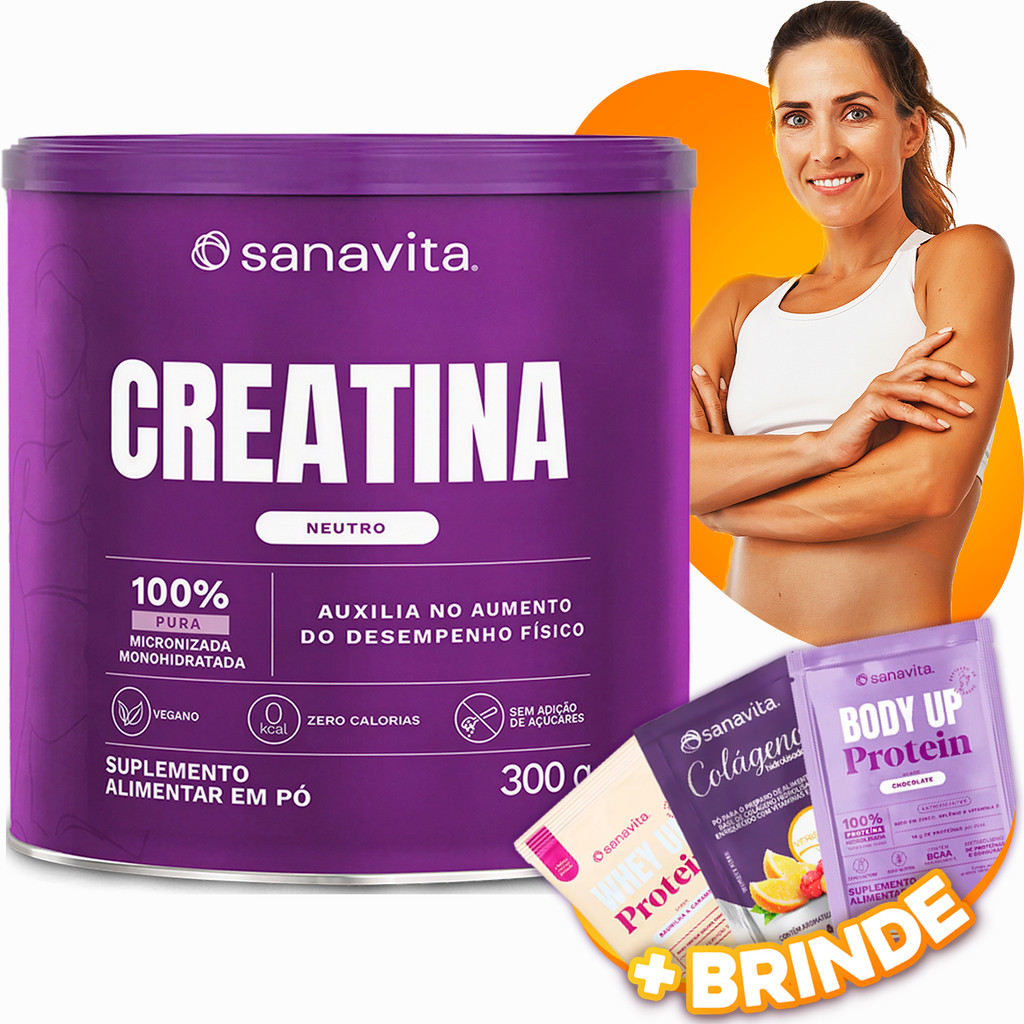 Creatina Pura 100% Monohidratada 300g Lata Micronizada Neutro Zero Acucar Carbo Suplemento Sanavita
