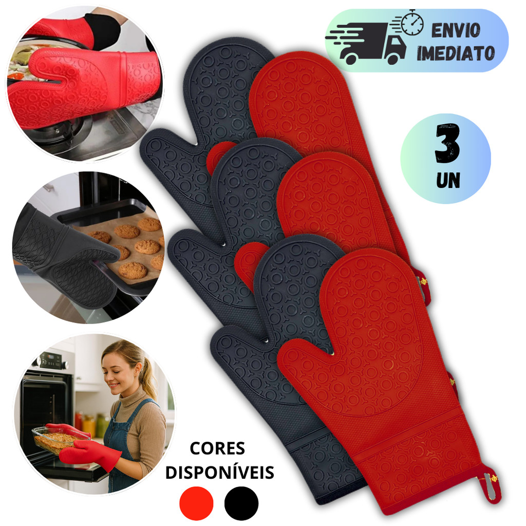 KIT 2/3 OU 1 LUVAS DE SILICONE COZINHA FORNO FOGÃO GRANDE ALTA QUALIDADE TEMPERATURA
