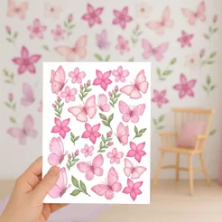 Adesivo de Parede Borboletas e Flores Decoração Delicada para Quarto Infantil Feminino