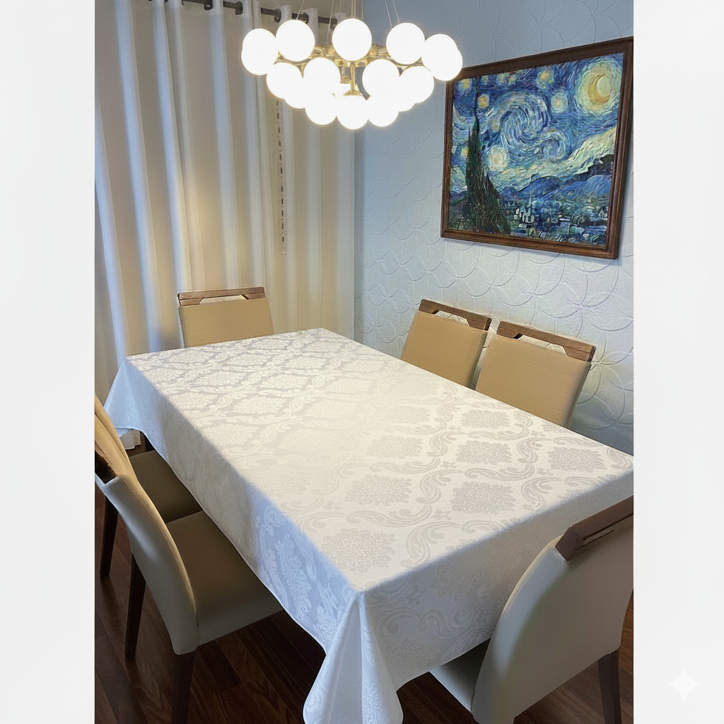Toalha de Mesa Jacquard Premium 4, 6, 8 Lugares Decoração Cozinha Sala Jantar Luxo Estampada