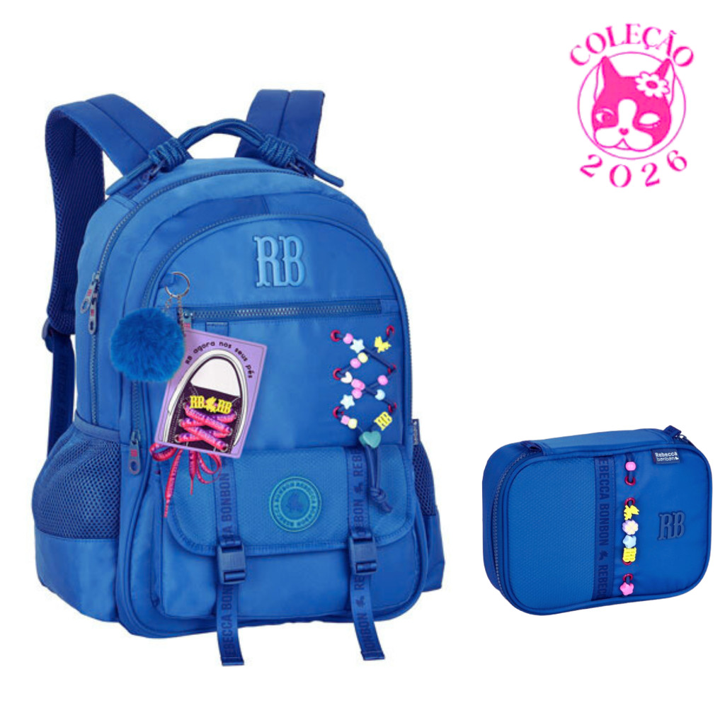Kit Mochila de Costas Com Estojo Rebecca Bonbon Beaded Fun - Clio Style Cor:Azul