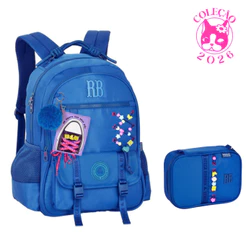 Kit Mochila de Costas Com Estojo Rebecca Bonbon Beaded Fun - Clio Style Cor:Azul