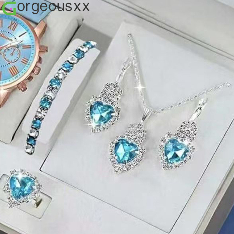 [Gorgeousxx] Luxuoso Strass Amor Coração Gema Pingente Colares Pulseiras Brincos Conjunto De Joias