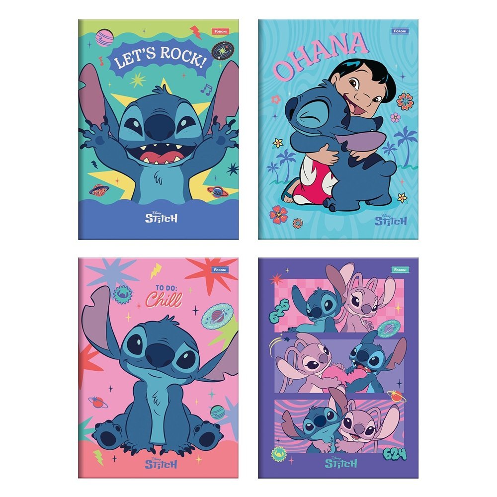 Caderno Costurado Foroni 1/4 Capa Dura Stitch 80 Folhas - Embalagem com 5 Unidades em Oferta na Shopee