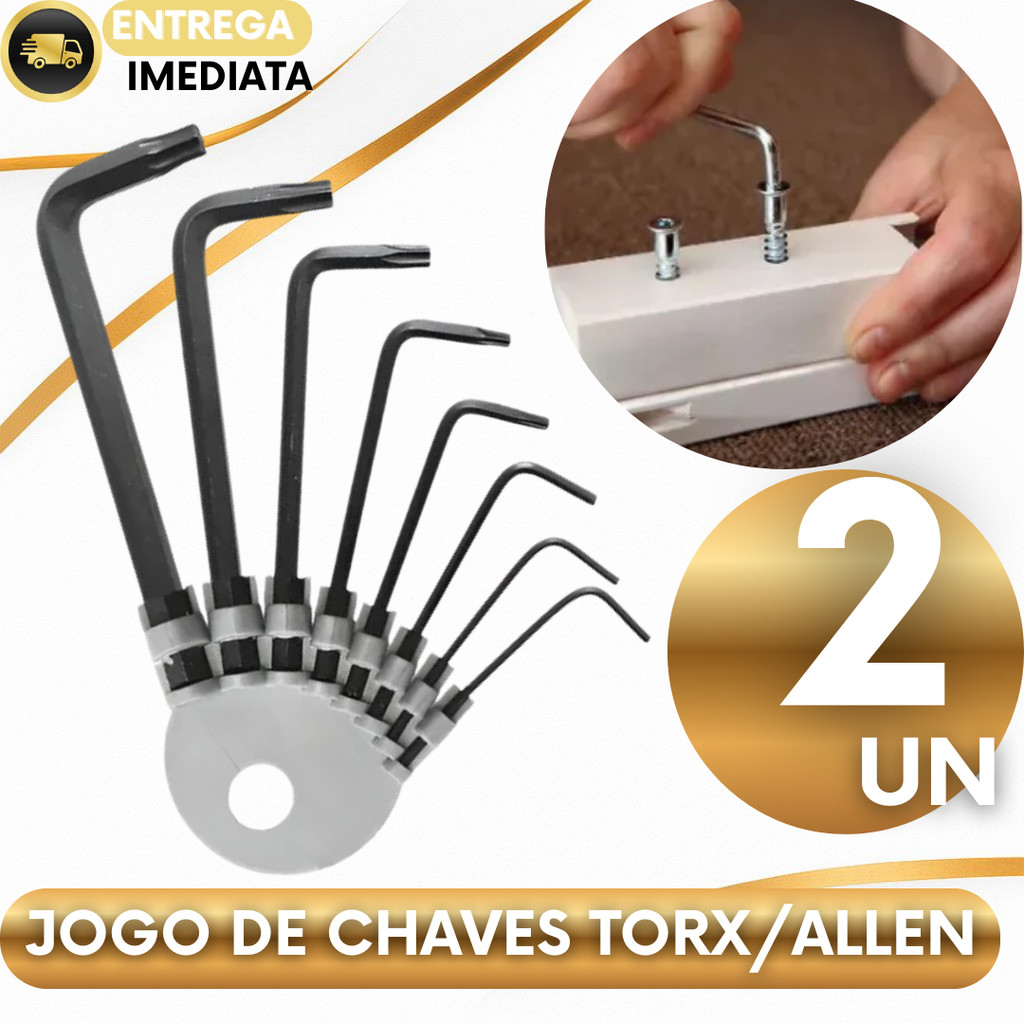 Jogo de Chave Allen e Torx 8 Peças Tipo L 1,5 a 6.0mm Concertos Reparos
