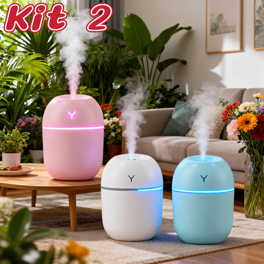 Kit 2 Difusor de Aromaterapia Egg 200ml Umidificador de Ar com LED Purificador para Casa