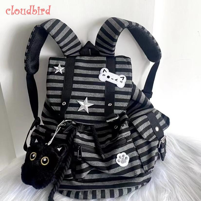 Mochila Retro Listrada de Grande Capacidade - Bolsa Escolar Casual Versátil para Estudantes SR9N em Oferta na Shopee