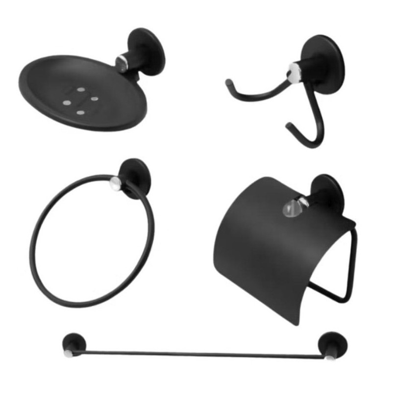 Kit Stander Acessórios Para Banheiro De Inox 5 Peças Color Preto Fosco Luxo em Oferta na Shopee