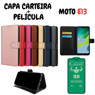 Capa Capinha Carteira Para Motorola E13 + Película de Cerâmica em Oferta na Shopee
