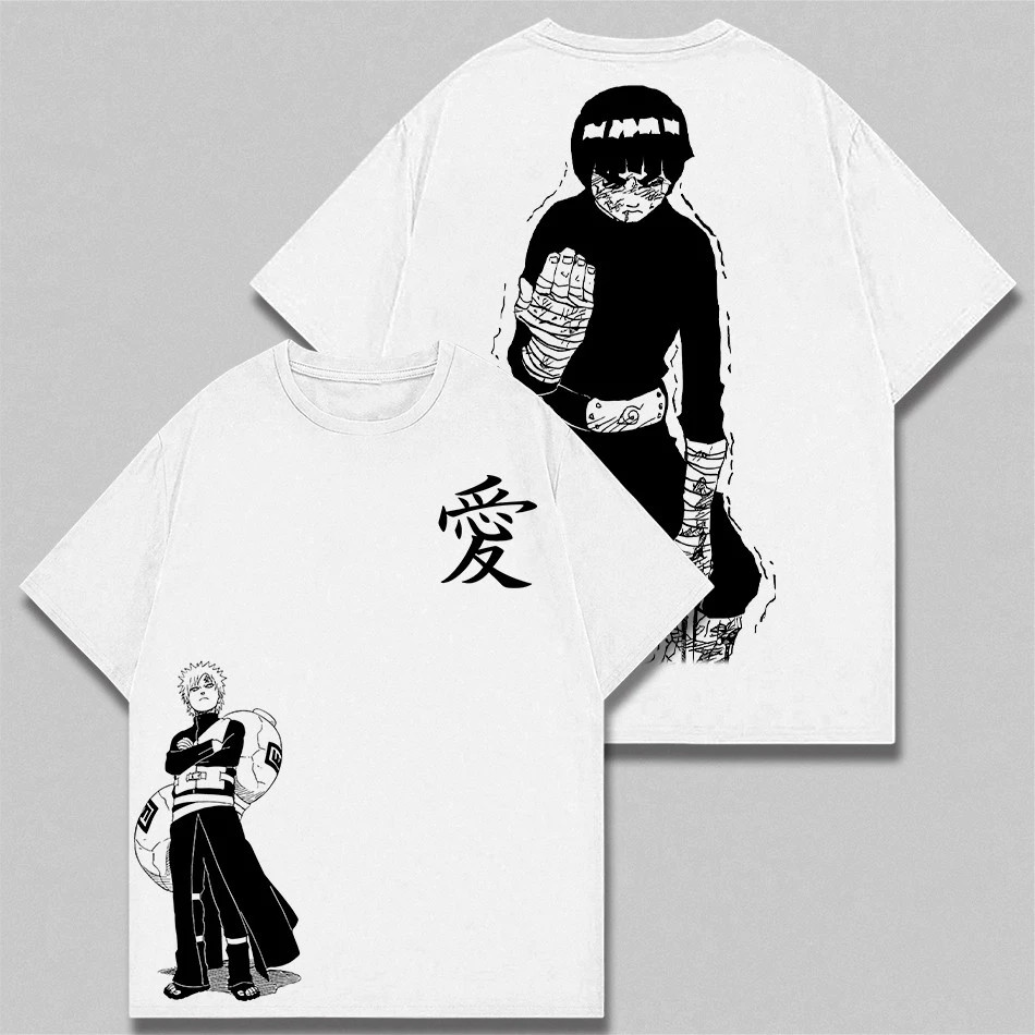 Camiseta Oversized Gaara x Rock Lee Luta Naruto Mangá Anime Streetwear Camisa Unissex Premium