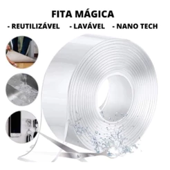 Kit 3x Fita Nano Gel 5m Dupla Face Ultra Forte Transparente Lavável Reutilizável Fixação Sem Furadeira