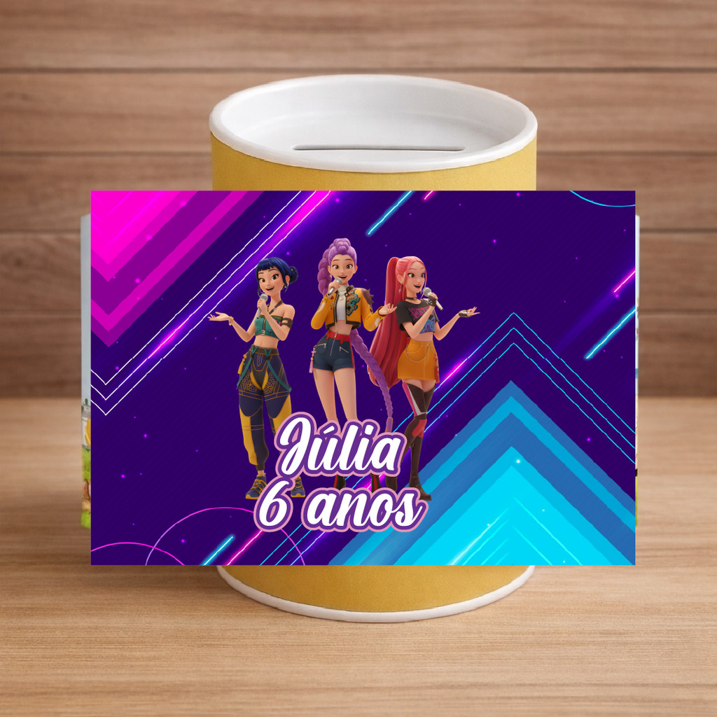 Rótulo adesivo Couche para Cofrinho  Personalizado Lembrancinha  Aniversário, Brinde Guerreiras do kpop k pop
