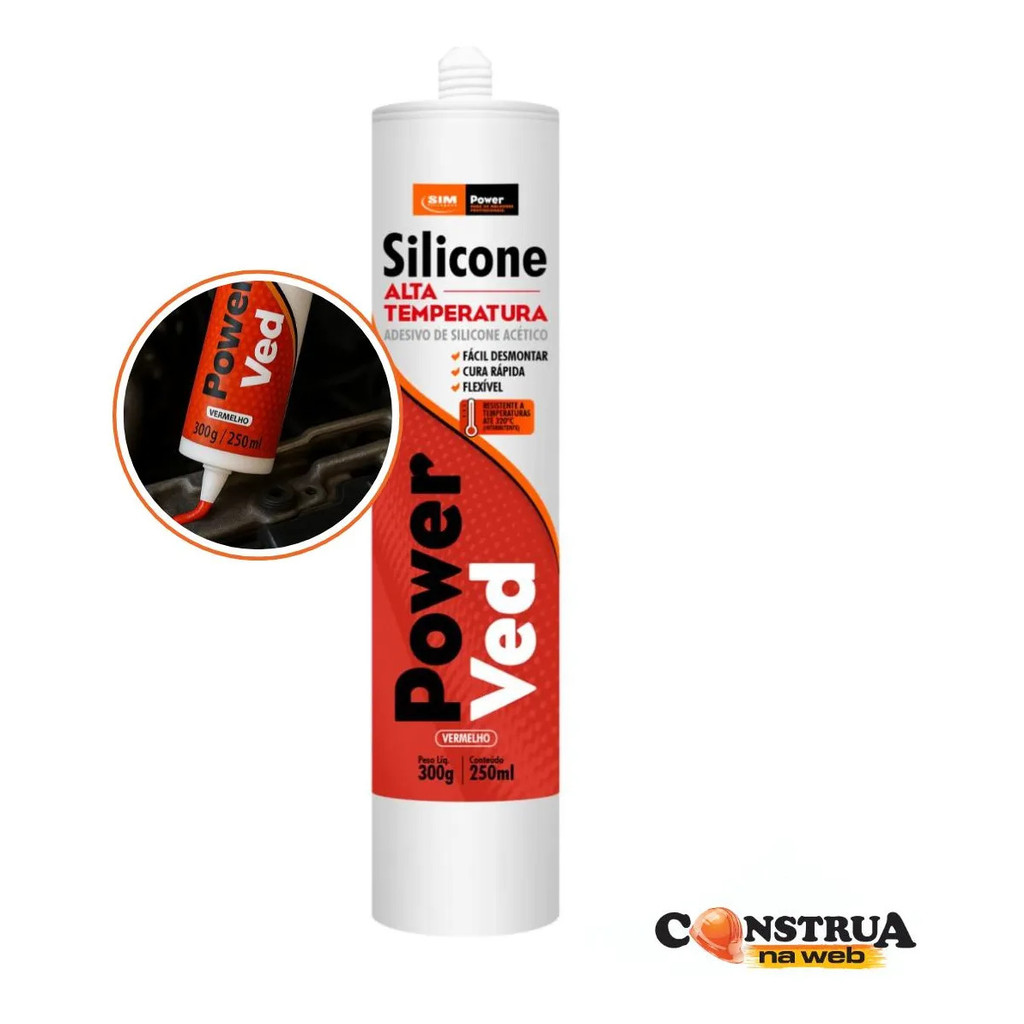 Adesivo Silicone Acético Alta Temperatura Vermelho 300g Caixas de Cambio e Termostato Bomba Dágua