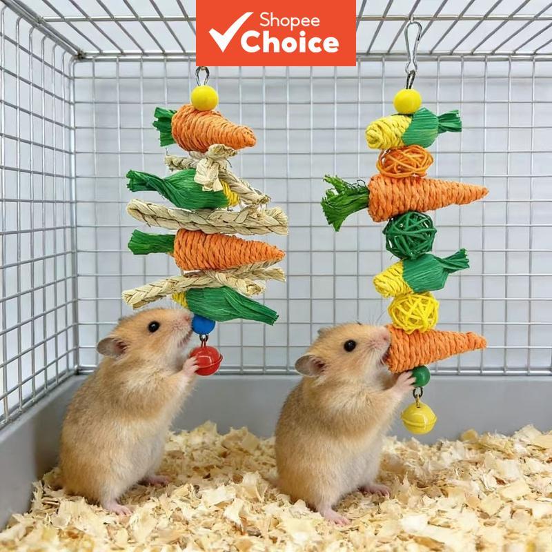  Brinquedo de Mastigar para Roedor Pequeno, Cenoura e Milho de Palha Trançada à Mão para Hamster e Coelho, Acessório