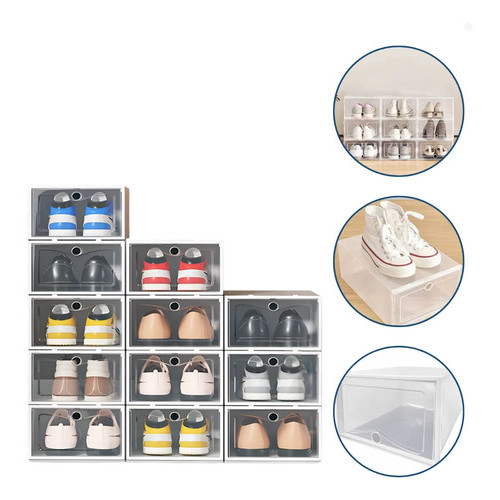 Caixa Organizadora Sapato Kit 12, 10 e 6 Tenis Transparente Empilhavel Sapateira Plastico Gaveta Closet Coleção Sneaker