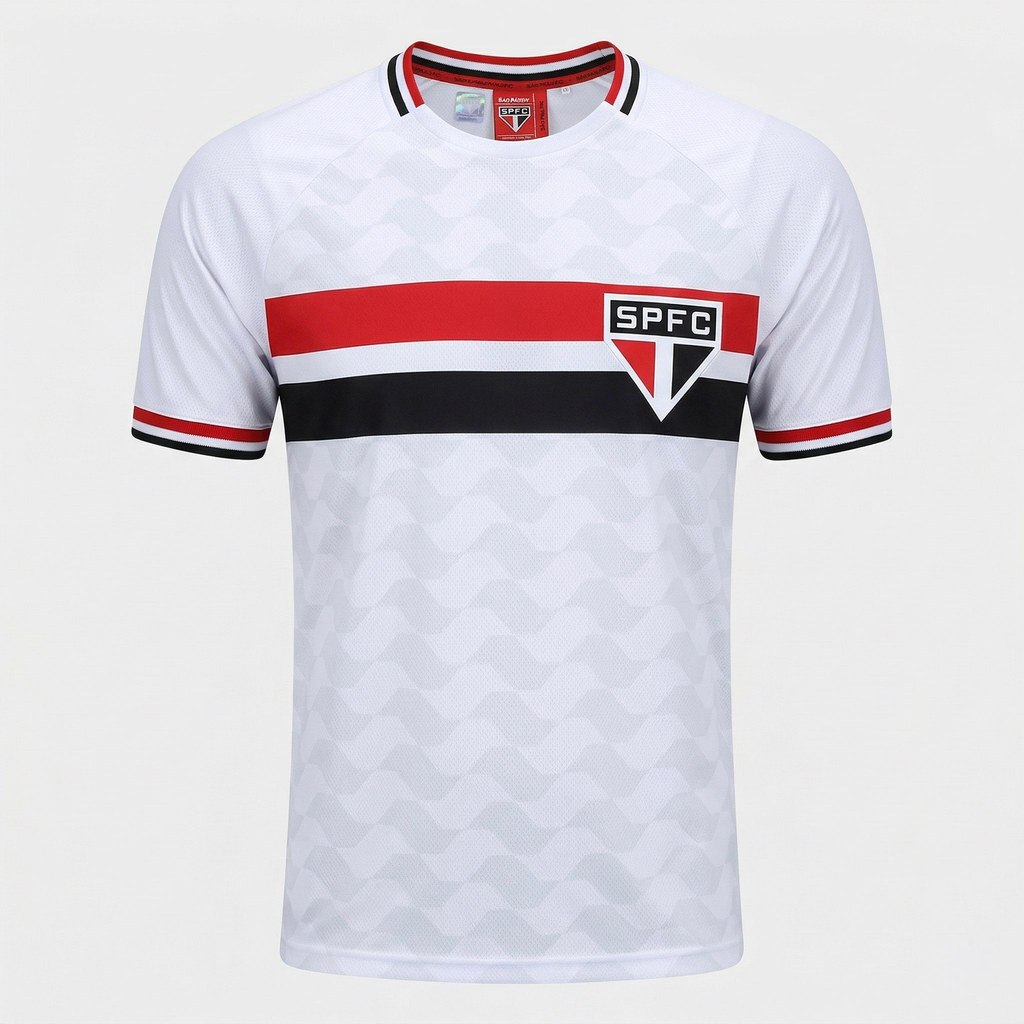 Camiseta São Paulo Bench Raglan Masculina - Branco e Vermelho