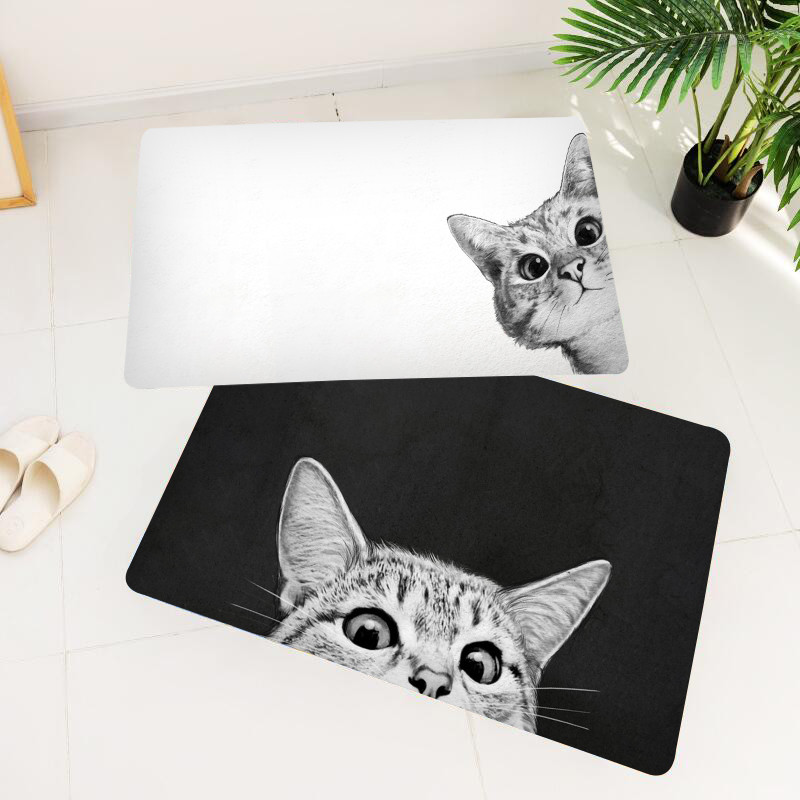 Gato bonito absorvente antiderrapante esteira novo produto venda quente flanela impressão Digital pé esteira cozinha abs