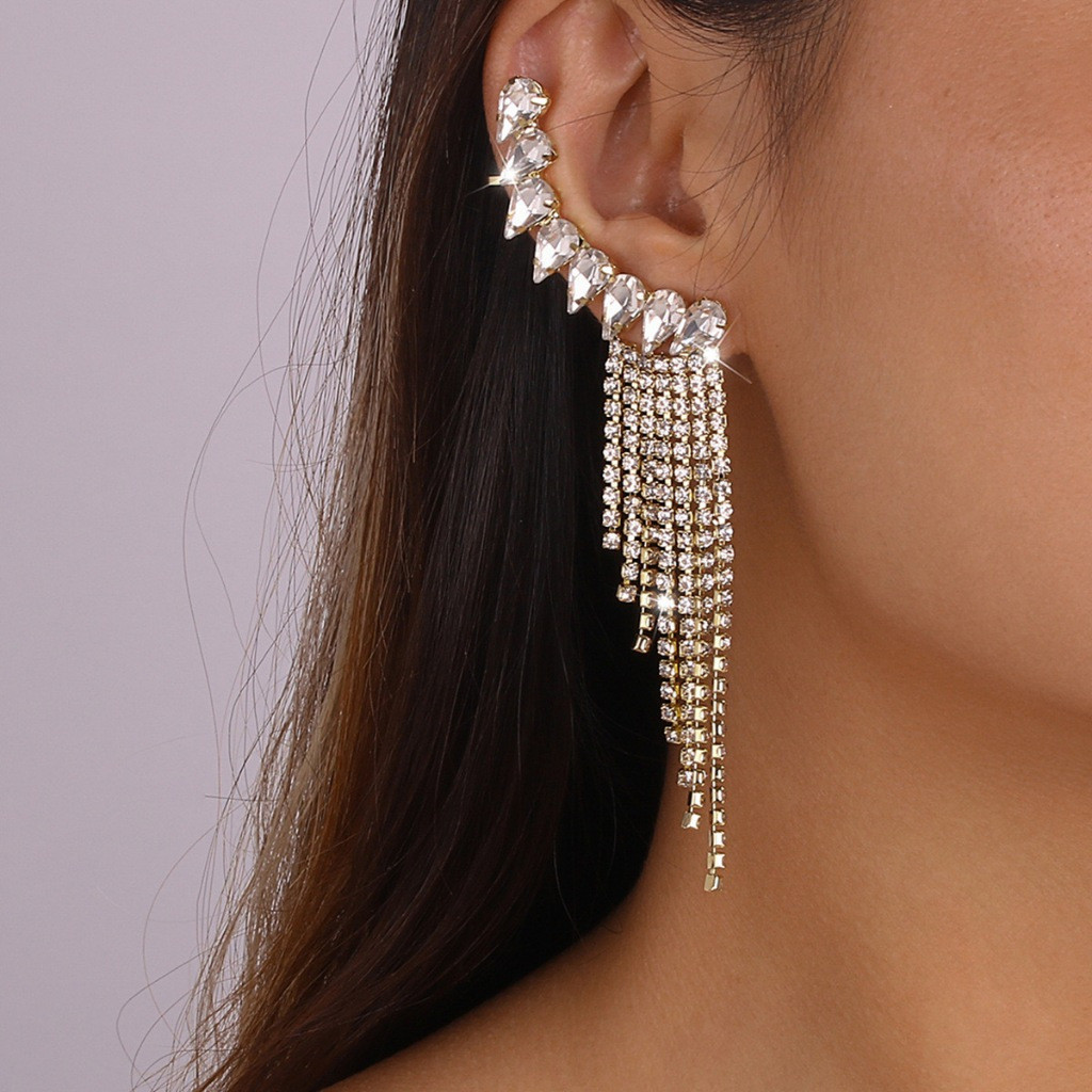 Brincos Femininos Com Franjas Longas E Strass Para Noiva , Casamento , Dama De Honra , Festa , Estreia .