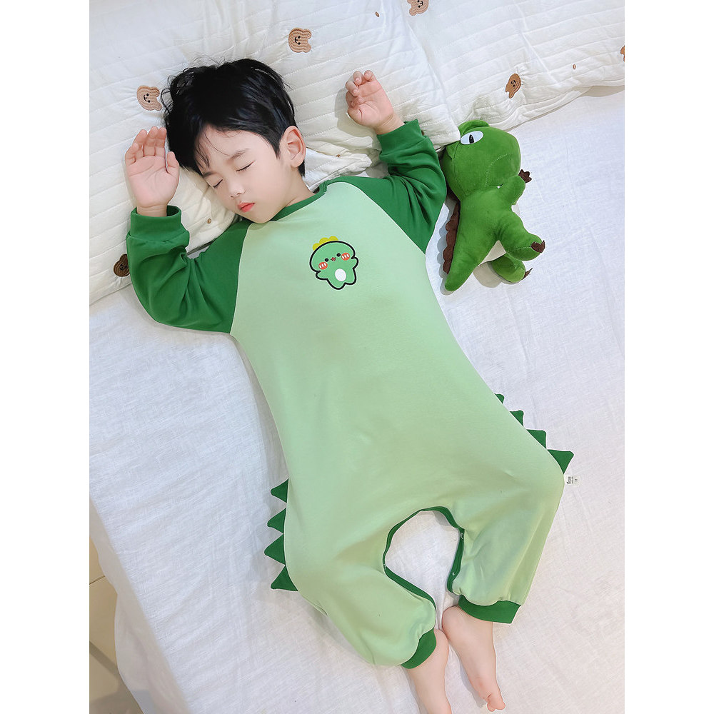 Crianças pijamas de uma peça primavera outono meninos pequeno dinossauro macacão de manga comprida algodão puro 1 bebê s