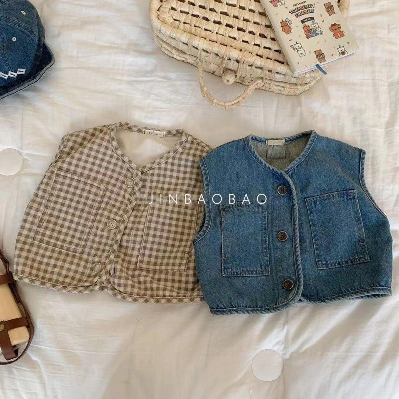 Colete infantil roupa exterior primavera outono estilo ocidental das mulheres dos homens bebê Casual Denim colete jaquet