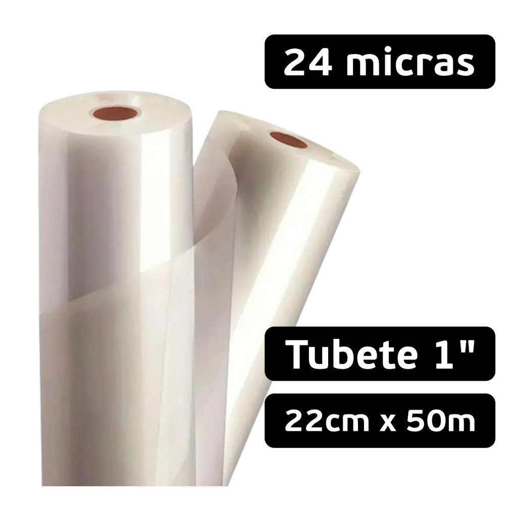 BOPP Brilho 24 Micras Bobina 22cm x 50 Metros Tubete 1 Pol