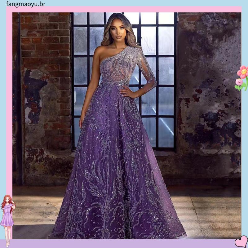 Vestido Longo Vestido de Noite Vestido de Noite Feminino Vestido de Lantejoulas com Manga Aberta Vestido com Fenda Vesti