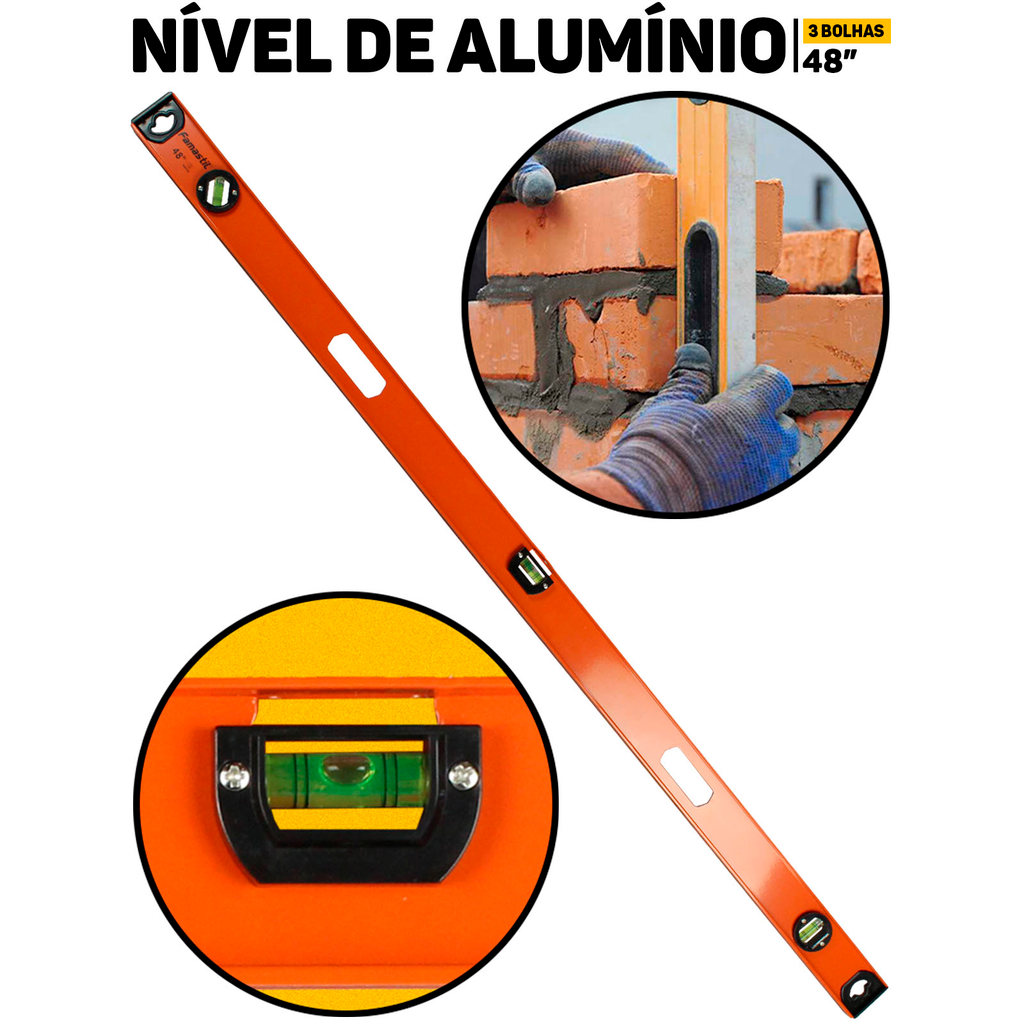 Nível de Alumínio Famastil 48” 1,22m Magnético Alta Precisão Profissional Construção