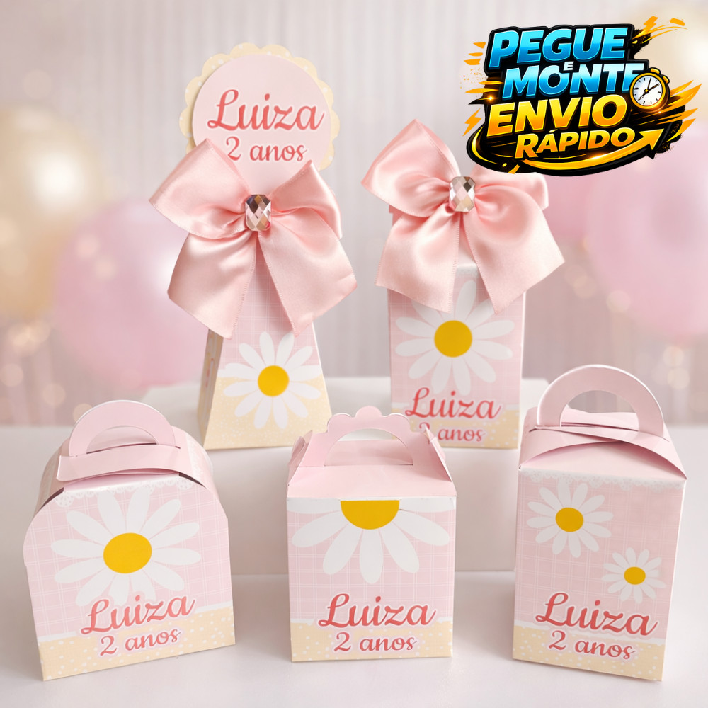 Kit Caixas Margaridas Personalizada PEGUE E MONTE /Lembrancinha de Festa /Aniversário
