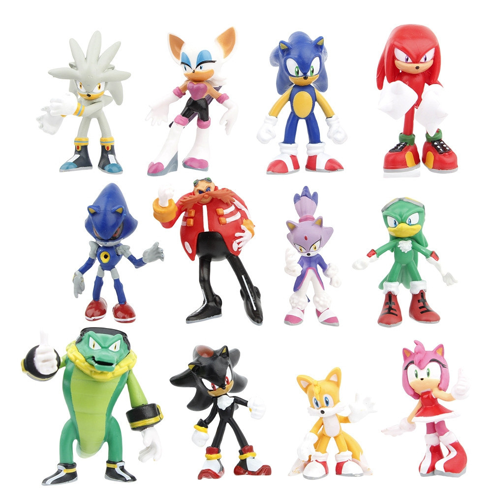 12Pcs/Set 6cm Anime Game Sonic O Porco Espinho Dr . Eggman Miles Prower Caudas Amy Rose Metal Q Versão Figuras De Ação E