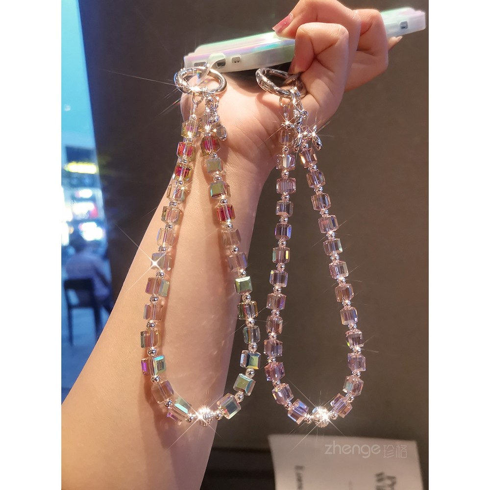 Post-Wanderer Pulseira de cordão para celular, pingente de contas de cristal de luxo, balão requintado, pingente de cach