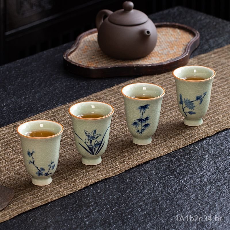 Atacado de fábrica: Caneca mestre com esmalte craquelado Ge Kiln, caneca de kung fu pintada à mão, caneca para degustaçã