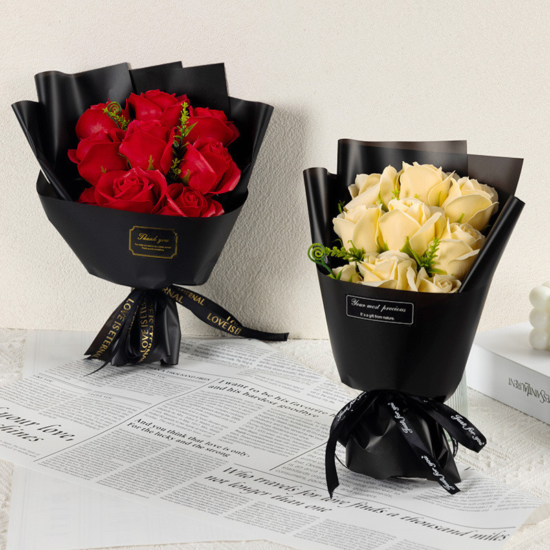 Mini Buquê De Flores De Sabonete Eterno De 9 Rosas-Rosa Falsa Portátil Para Presente De Dia Dos Namorados , Aniversário