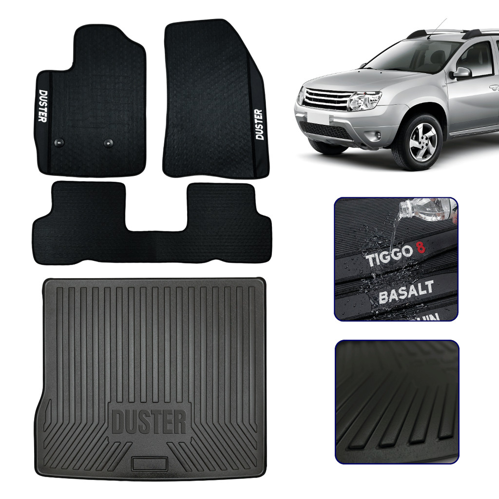Kit Jogo de Tapete Interno Emborrachado + Bandeja Protetor Porta Malas para Duster 2016 17 18 2019