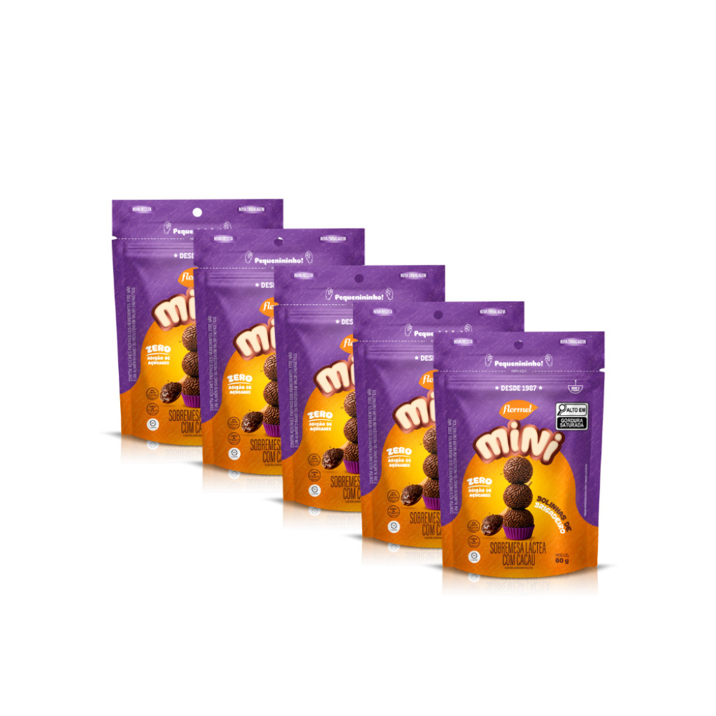 Kit MINI Bolinha de brigadeiro Flormel Zero Açúcar 60g com 5 Pacotes